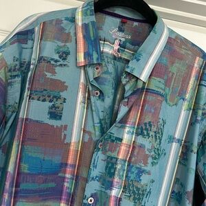Men’s Luchiano Visconti XXL Flashy Psychedelic Striped Button-Down Shirt